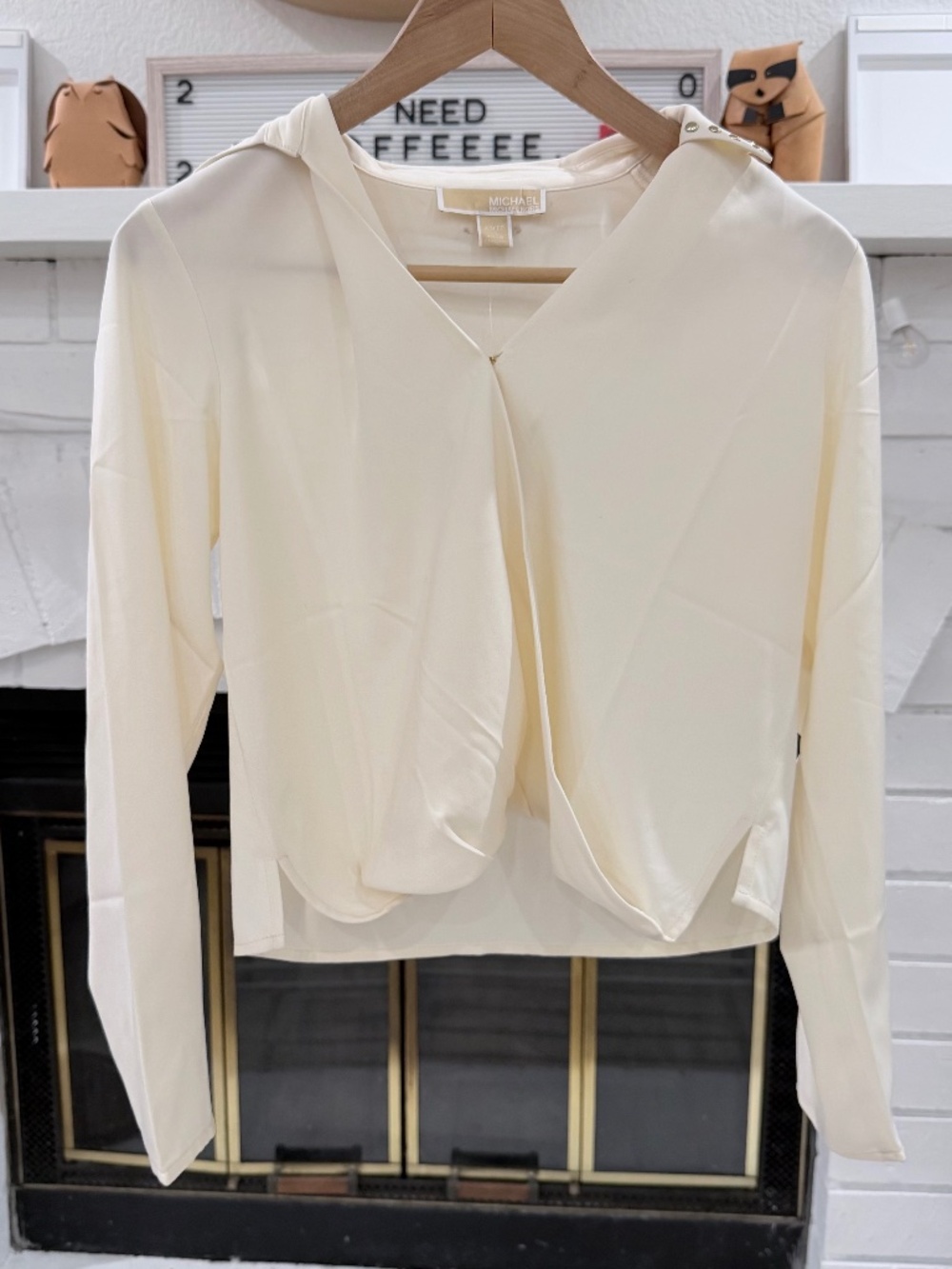 Michael Kors Ivory Satin Blouse Featuring a Studded Collar - XS Women